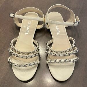 Chanel white metal chain sandals